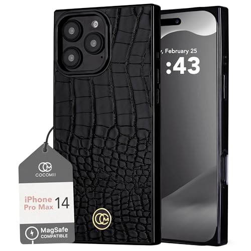 Image of COCOMII Rectangle for iPhone 14 Pro Max Case, Black Crocodile Leather