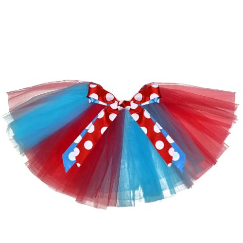 4th of July Tutu Tulle Skirt Red Blue Tutu Polka Dots Bow Tutu Dress Skirt Patriotic Costume Accessories Party Favors Women (Small)