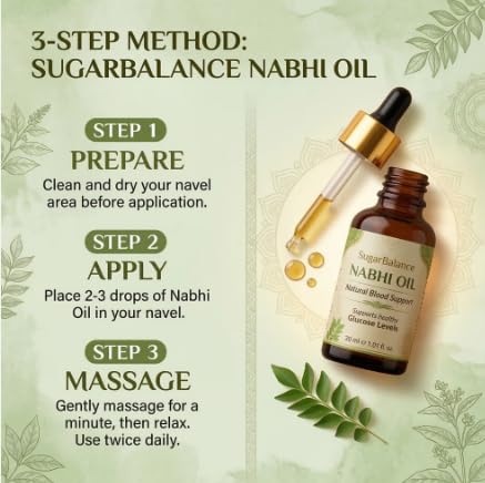 Image of Nabhi Oil Blood Sugar Support Herbal Navel Care Oil for Daily Wellness Traditional Botanical Blend Lightweight Fast Absorbing Formula for Men and Women 30ml Natural Body Care (1)
