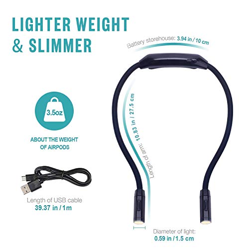Vekkia Rechargeable Neck Reading Light - Led Book Lights For Reading In Bed, 3 Colors, 9 Brightness Levels Reading Light, Hands Free For For Bookworms, Crafts & Runner (Black & Blue) #TOP6