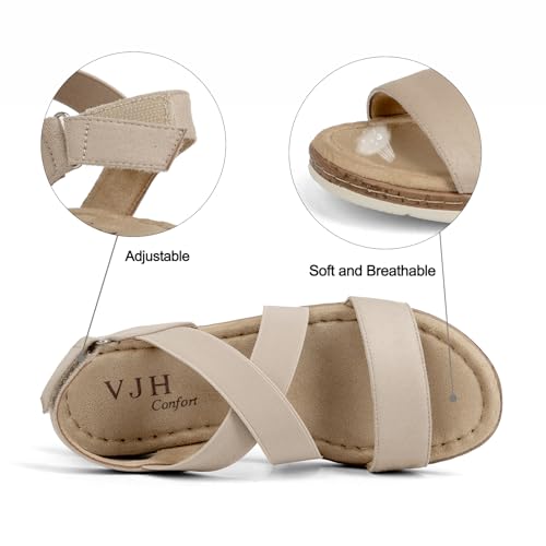 Image of VJH confort Women's Flat Sandals, Comfort Slip-on Elastic Ankle Strap Slingback Light Weight Casual Walking Sandals