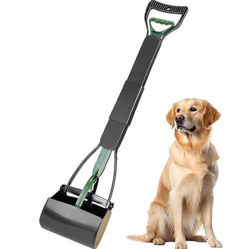 Image of ienjoyed Pooper Scooper, Large Pooper Scooper for Dogs Heavy Duty, Dog Pooper Scooper with Long Handle & High Strength Durable Spring, Foldable Dog Poop Pick Up (32-inch) (Dark Green)