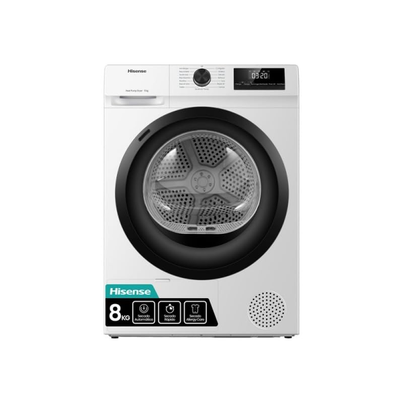 Hisense DHQE800BW2 Sèche-linge avec pompe à chaleur, 8 kg, A++, hublot, noir, grand écran, 16...