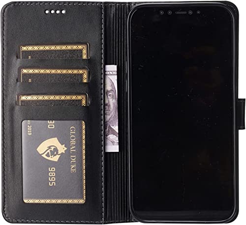 Étui pour iPhone 13 Mini anti-choc en cuir noir protégeant l'écran avec porte-carte