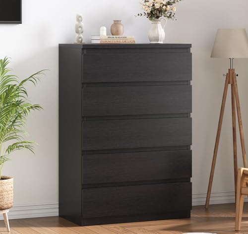 Jocoevol Black Modern 5 Drawer Dresser for Bedroom, 15' D x 23.7' W x 40.4' H in Simply Chest of...