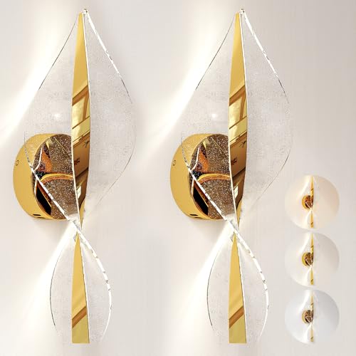 HOMCOM Led Wall Lamp 2 Pack, 13W Modern Indoor Spiral Wall Light, Colour Temperature Adjustable 3000K/4000K/6500K, for Bedroom, Living Room, Hallway, Stairs, Gold Tone