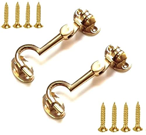 TERF® 75mm Heavy Duty Polished Brass Cabin Door Hook and Eye Lock 75mm (3 inch) Cabinet Latch including Fixing Screw For Door Gate Window Closet Shed Latch