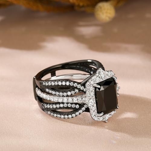 Image of Jeulia 2 PC Interchangeable Engagement Ring Set for Women; 925 Sterling Silver Twisted Radiant Cut Diamond Wedding Ring Set CZ Anniversary Promise Rings for Her with Jewelry Gift Box