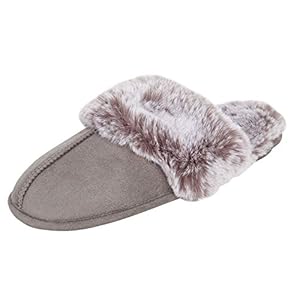 Jessica Simpson Women’s Comfy Faux Fur House Slipper Scuff Memory Foam Slip on Anti-Skid Sole