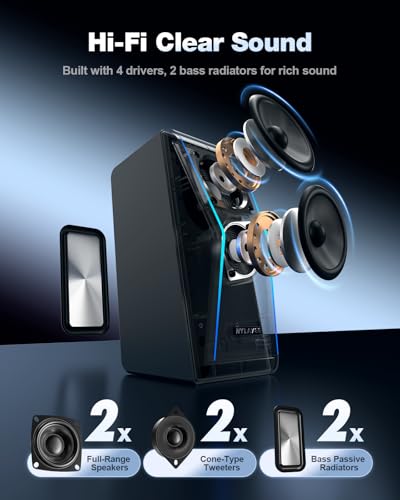 Image of Nylavee Computer Speakers, Hi-Fi Stereo Sound PC Speakers with Bluetooth 5.0 and 3.5mm AUX-in, 14W AC Powered, Built-in Equalizer Modes and RGB Lights for Desktop PC, Monitor, Laptop, PS5, Xbox