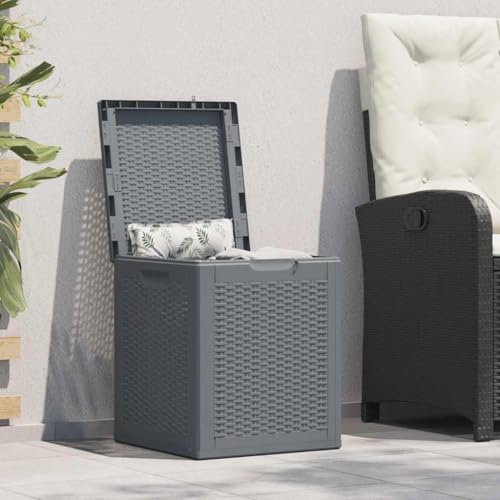 Mokuyary Scatola da giardino in rattan sintetico, 90 l, colore grigio, per giardino, terrazza, balcone, attrezzi da giardino, accessori per piscina