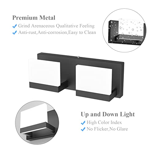 Image of Tipace LED Dimmable Bathroom Vanity Light - 2 Lights Frosted White Acrylic Up and Down Fixture Over Mirror (6000K)