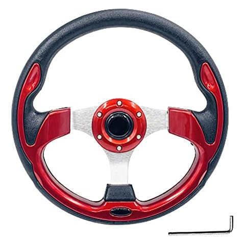 12.5 inch Golf Cart Steering Wheel For Golf Cart Club DS and Precedent Yamaha EZGO Steering Wheel (5156-Red) Cover