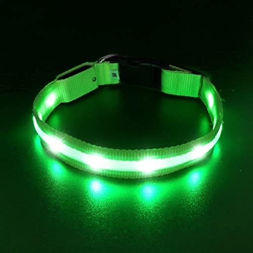 PetIsay Light up Dog Collars -100% Waterproof - USB Rechargeable - Ultimate Bright LED Safety Collar for All Dogs(Green, Medium