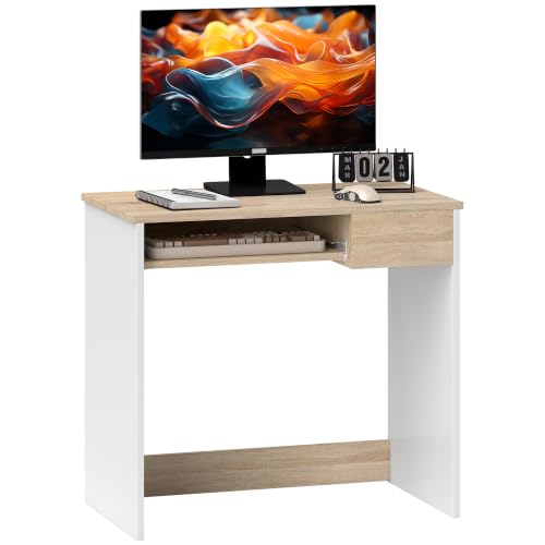 Image of HOMCOM 80cm Compact Computer Desk with Keyboard Tray Home Office Desk Oak