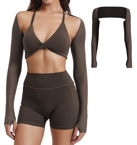 Image of YEOREO Women Crop Top Long Sleeve Bolero Open Front Workout Cropped Shirts Sports Shrug