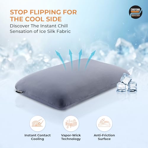 Image of CareFoam Cooling Memory Foam Pillow - Feels Cool on Touch | Nylon Spandex Cold Fabric Cover | Orthopedic Cervical Neck Pain Relief Pillow for Back, Side & Stomach Sleepers