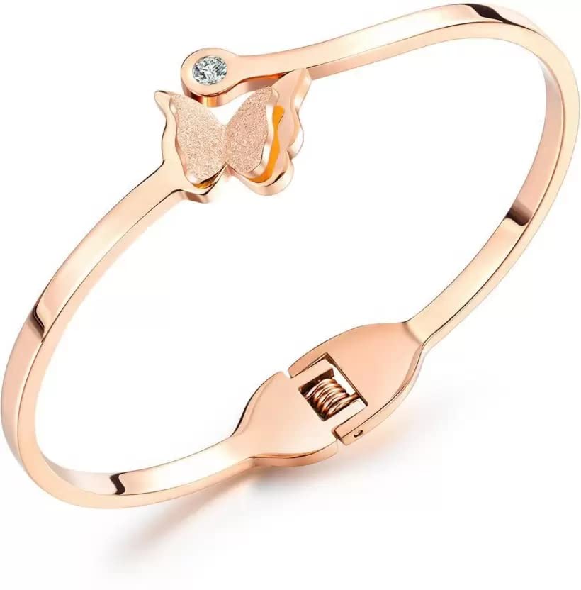 El Regalo Stainless Steel Butterfly Bangle Bracelet with Cubic Zirconia/CZ for Women - Stainless Steel Openable Bracelet (Option-1) (B0BTYVM6RP) Amazon Price History, Amazon Price Tracker