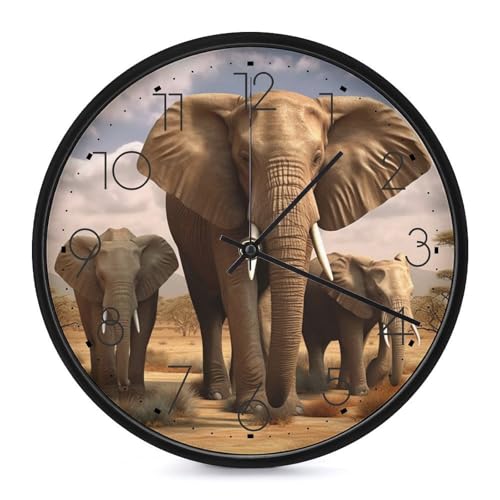 Horloge murale éléphants 25,4 cm silencieuse pour chambre sans tic-tac - 2
