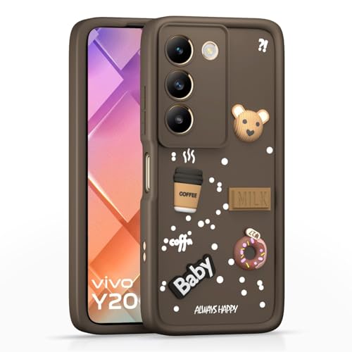 Image of Bintage Cute Fun Taddy Cartoon 3D Ball Bear Milk Donut Coffee Cup Silicon Case Full Body & Camera Protection Back Cover Compatible for Vivo T3 5G - Brown