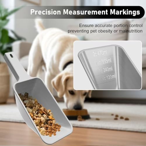 Image of Food Scoop, Cup Capacity Dog Food Scooper With Measuring Lines For Dog, Puppy and Cat Coffee Bean Scoop, Flour Scoop 2 Pack (Grey)