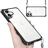 iPhone 17 用の ケース ショルダー ストラップ iPhone17 用の カバー 斜めかけ 肩掛け 首掛け クリア アイフォン17 韓国 ハード スマホケース (ブラック)