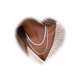 W WEILIRIAN Layered Paperclip Chain Necklace Punk Curb Chain Necklace Silver Cuban Link Necklace Chain Chunky Link Chain Necklace Jewelry for Women and Girls Gifts