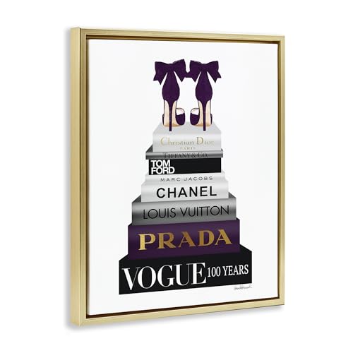 Image of Fashion Designer Shoes Bookstack, 24 x 30 Inch Canvas in Floater Frame | Stupell Industries . By Amanda Greenwood . Ready to hang . Chic giftable decor . Made in USA