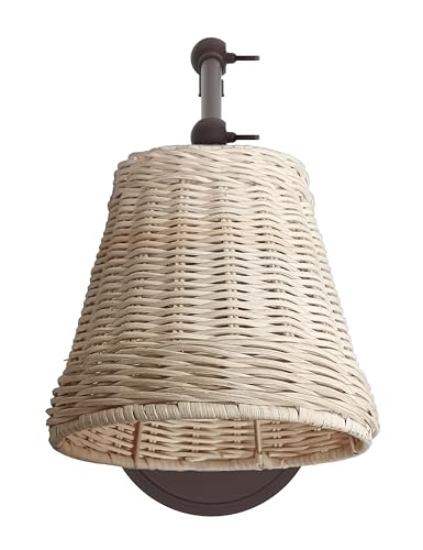 Image of Swing Arm Wall Lamp Set of 2, Hand Woven Rattan Wall Sconce, Hardwired Wall Mounted Light Fixture for Bedroom Living Room Bedside (Painted Bronze)