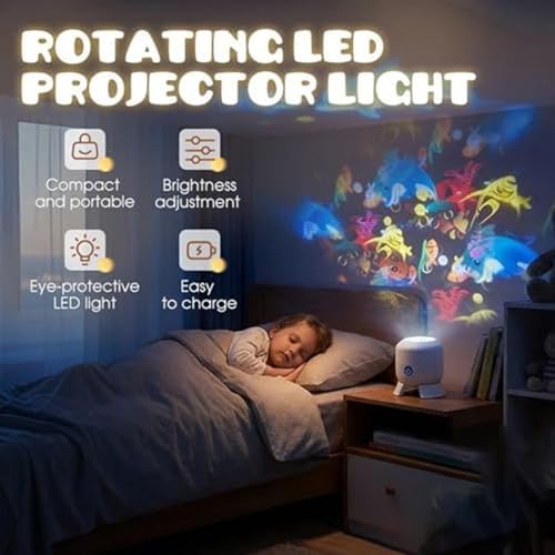 Dynamic Rotating LED Projector Light, Smart USB Rechargeable LED Projector Night Light, Snowflake/Christmas/Ocean Projector for Bedroom with Fish and Under The Sea Effects (Ocean,Rechargeable) - 1