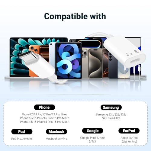 APKLVSR Adapter Light-ning auf USB C Kopfhörer, Audio Converter für iPhone Light-ning Headset an USB-C Geräten, High-Fidelity Sound, Plug & Play, kompatibel mit iPhone 15/16/17, iPad, MacBook, Galaxy