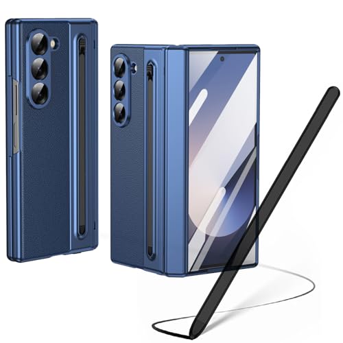 Housse Galaxy Z Fold6 en cuir de prestige bleu avec protection intégrale