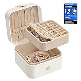 SONGMICS GISELLA Kollektion - Schmuckkästchen Reise mit 2 Ebenen, Schmuckkasten klein, Schmuckaufbewahrung, tragbar, für größere Accessoires, Geschenkidee, 11,2 x 11,8 x 7,2 cm, wolkenweiß JBC185W03