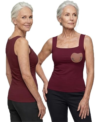 Avulea's Built in Comfort Bra Tanktop, Avulea Padded Tank Tops for Women with Support, Seamless Shaper Cami & Braless Tops (Burgundy, 3XL)