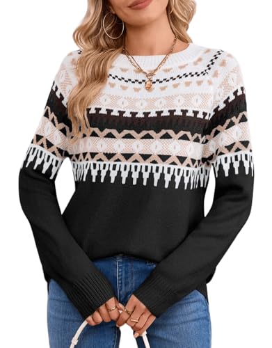 Image of Women's Vintage Fair Isle Pullover Sweater Lightweight Knit Tops