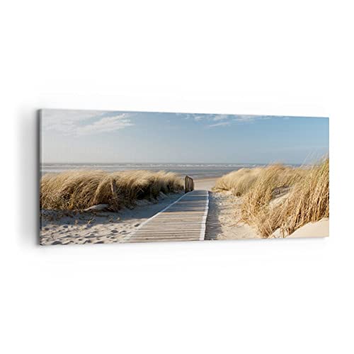 Wandbilder Dekoration Wohnzimmer Strand Meer Fußgängerbrücke Ufer Panorama Bilder auf Leinwand 120x50cm Leinwandbild Schlafzimmer Wand Kunstdruck Art Groß Wanddeko Bild Wall Decor Canvas AB120x50-2657