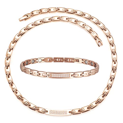 EnerCoppeX Lot de bijoux magnétiques 316L (collier + anneau), contient un aimant, un sac cadeau, convient comme cadeau, Argent sterling Cover