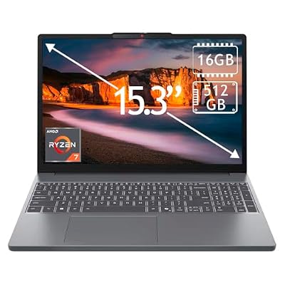 Lenovo IdeaPad Slim 3 15.3" 2K Touchscreen Laptop, AMD Ryzen 7 170 Processor, 16GB DDR5 RAM, 512GB PCIe SSD, Full HD Webcam, Wi-Fi 6, Bluetooth, Windows 11 Home, Luna Grey