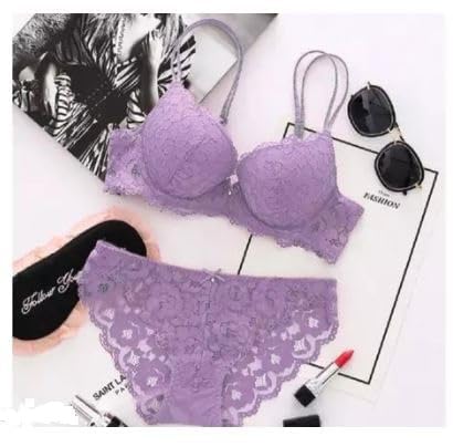 Image of Designer Women's Lace Bra & Panty Set | Underwired, Solid, Baby Doll Bikini Style