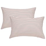 JELLYMONI 100% Natural Cotton Striped Standard Pillowcases Set, 2 Pack White and Pink Stripes Pattern Printed Pillow Covers with Envelope Closure(Pillows are not Included)