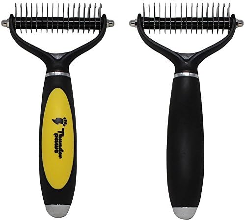 Thunderpaws Pet Dematting Rake - Ergonomic De-matting Comb for Dogs and Cats - Remove Mats and Tangles Coats Safely With Rounded End Blades and Extra Wide Head