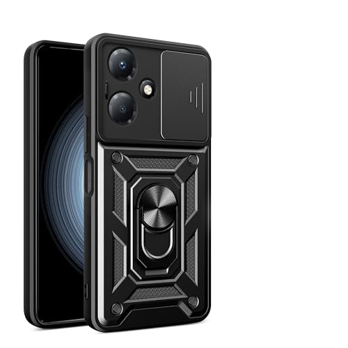 bojioderf Compatible with Infinix Hot 30 Play Case,Compatible with Infinix Hot 30 Play Magnetic Bracket [PC+TPU] 2 in 1 Slide Lens Black