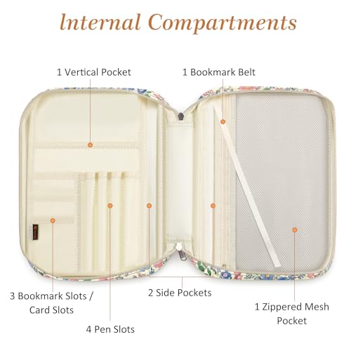 Image of FINPAC Bible Cover, Carrying Book Case Church Bag Bible Protective with Handle and Zippered Pocket, Gift for Mother Lady Women, Floral Beige