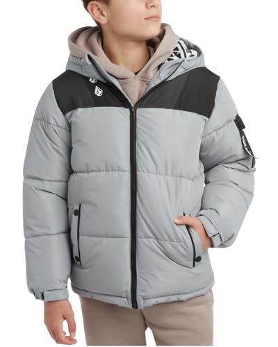 Volcom Boys Winter Coat - Sherpa Lined Winter Jacket Zip Up Hooded Puffer Quilted Kids Outerwear Jacket for Boys (4-20)