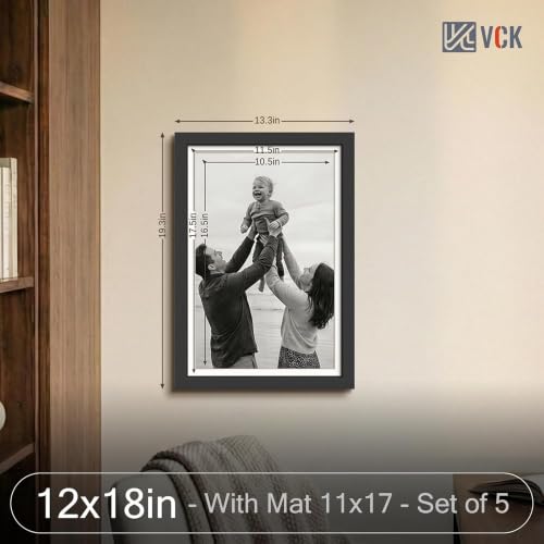 Image of VCK 12x18 Frame 5 Pack, Black Wood, 11x17 Mat, Glass, for Poster Prints