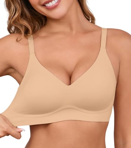 Image of DEANGELMON Seamless Bras for Women No Underwire Comfortable Push Up Bra V Neck Wireless Bralette Full Coverage Wire Free