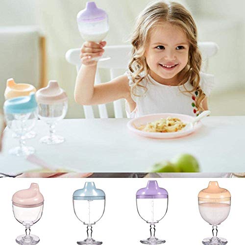 Plastic Wine Glass Baby Goblet Party Cup, Beverage Mug Milk Bottle with Lid for Kids on Birthday Party, Christmas or New Year Celebration (Purple)