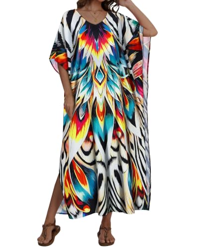 Image of Kaftan Dresses for Women V Neck Caftan Batwing Sleeve Swimsuit Cover Up