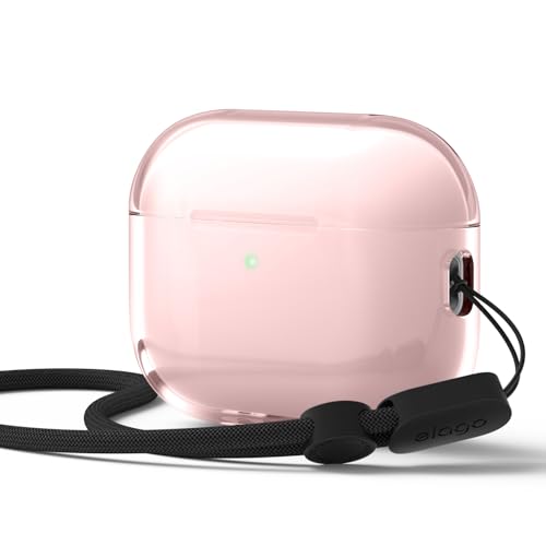 Image of elago Clear Case for AirPods Pro 3 | Lanyard Included, Strap Included, Reduced Yellowing, Shockproof, Full Protection (Lovely Pink)