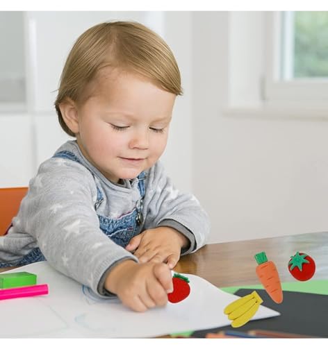 Image of 12 Pcs Fruit Shaped Rubber Eraser Set Box - School & Artist Eraser - Multi-Colored Designer Gift Set (QW1)